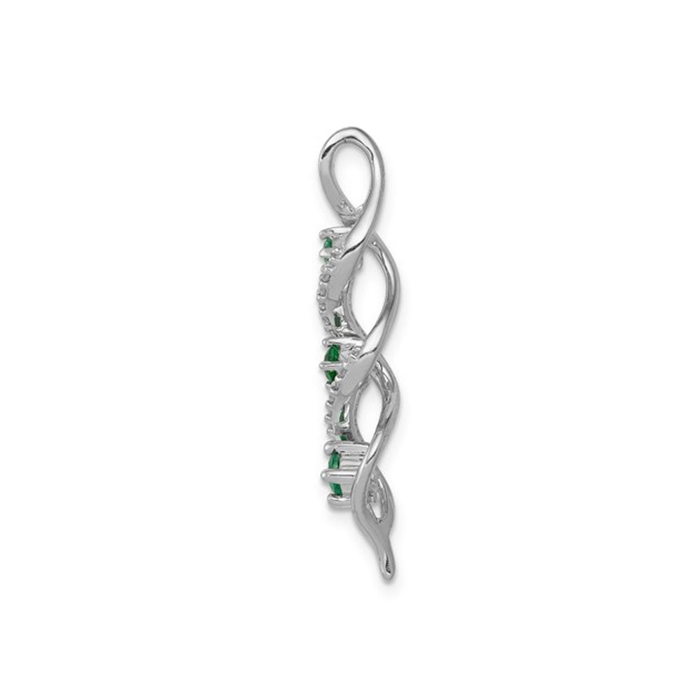 1/5 Carat (ctw) Twisted Emerald Pendant Necklace in 14K White Gold with Chain and Accent Diamonds Image 3