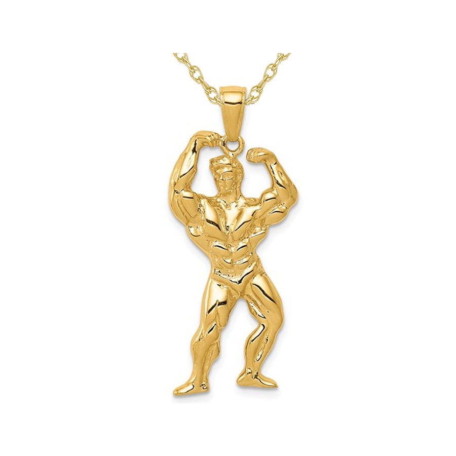 14K Yellow Gold Weightlifter Charm Pendant Necklace with Chain Image 1