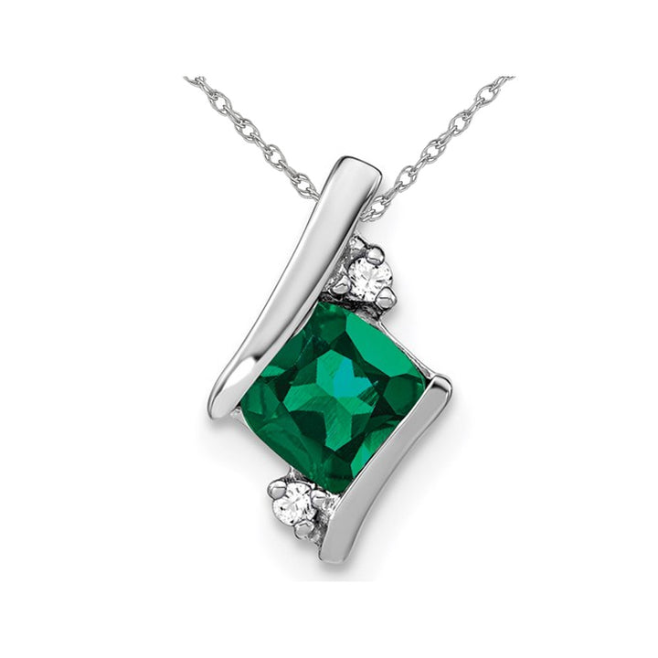 Lab Created Cushion-Cut Emerald Pendant Necklace 1.00 Carat (ctw) in 10K White Gold with Chain Image 1