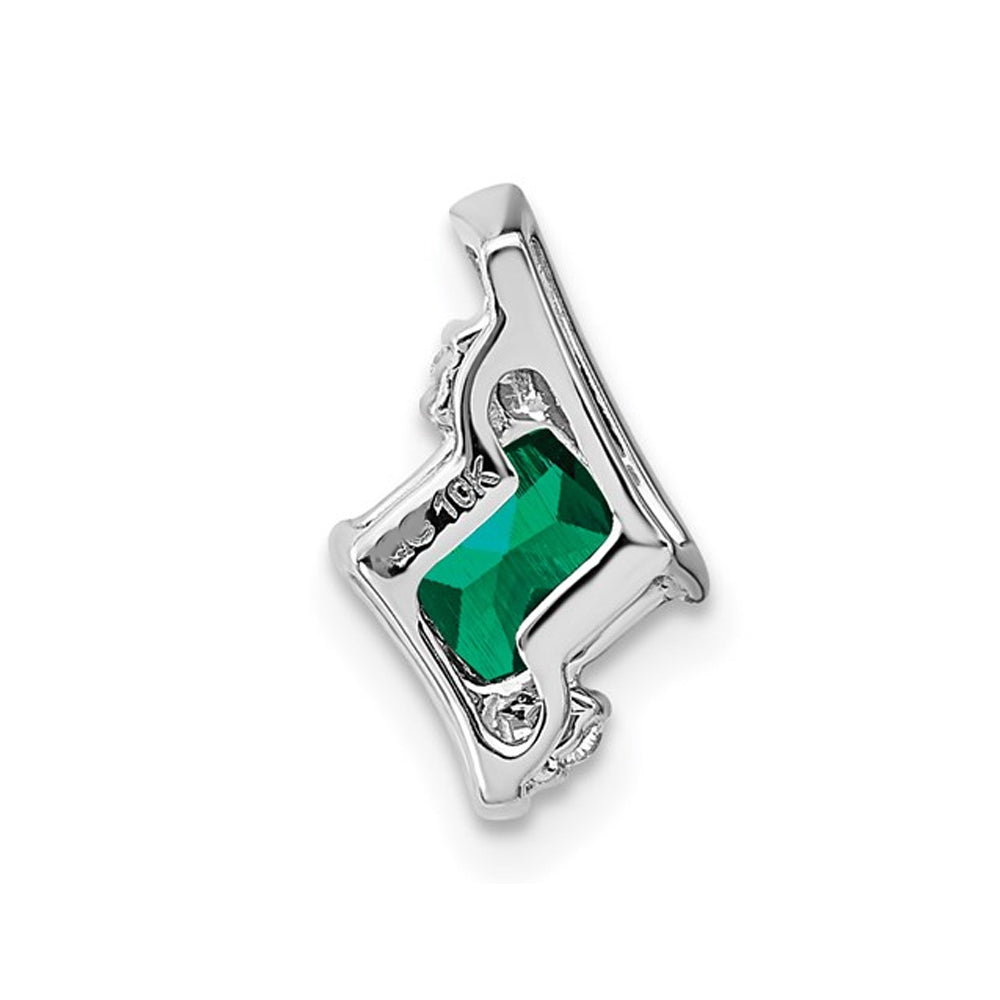 Lab Created Cushion-Cut Emerald Pendant Necklace 1.00 Carat (ctw) in 10K White Gold with Chain Image 2