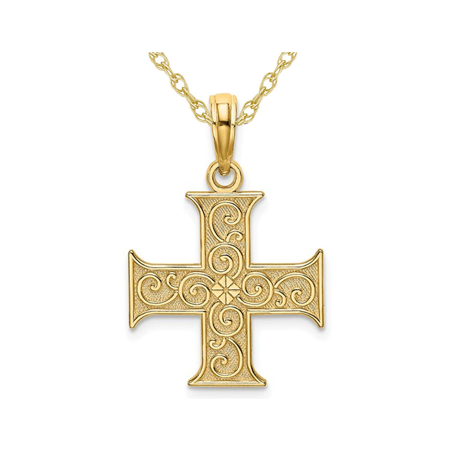 14K Yellow Gold Greek Cross Pendant Necklace with Chain Image 1