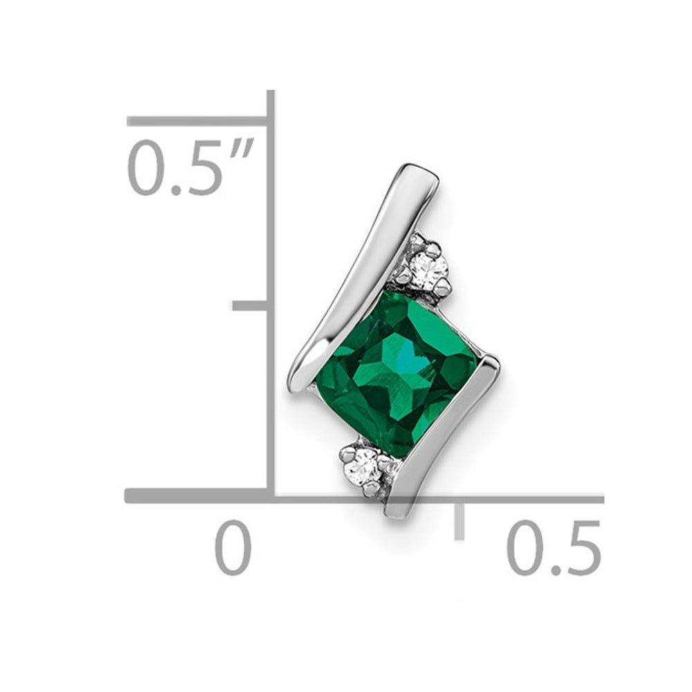 Lab Created Cushion-Cut Emerald Pendant Necklace 1.00 Carat (ctw) in 10K White Gold with Chain Image 3