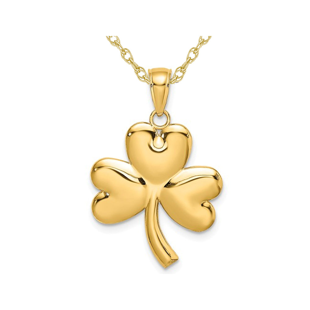 Three Leaf Clover Charm Pendant Necklace in 14K Yellow Gold with Chain Image 1