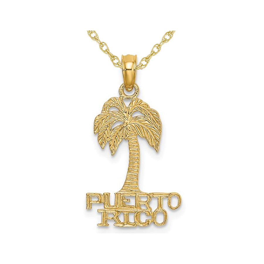 PUERTO RICO Under Palm Tree Charm Pendant Necklace in 14K Yellow Gold with Chain Image 1