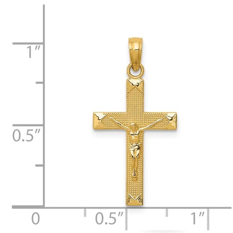 14K Yellow Gold Beveled Tipped Crucifix Cross Pendant Necklace with Chain Image 3