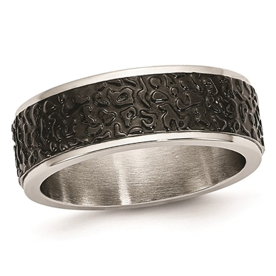Black Plated Stainless Steel Textured Wedding Band Ring Image 1