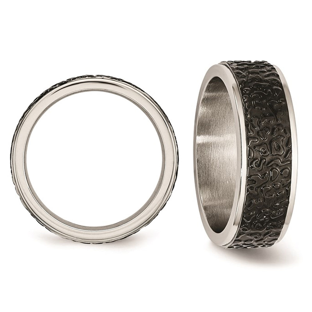 Black Plated Stainless Steel Textured Wedding Band Ring Image 2