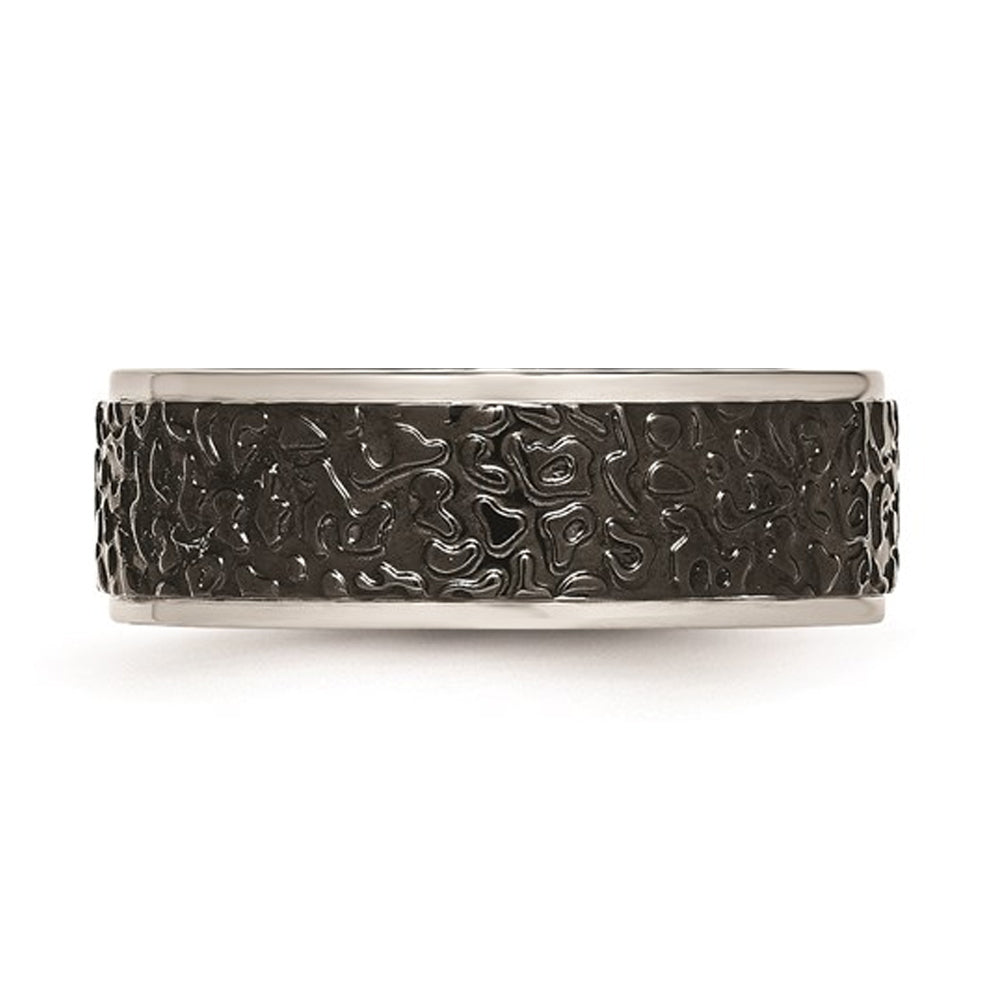 Black Plated Stainless Steel Textured Wedding Band Ring Image 3