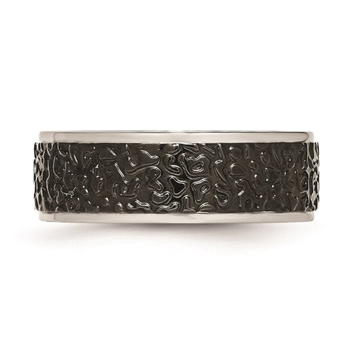 Black Plated Stainless Steel Textured Wedding Band Ring Image 3