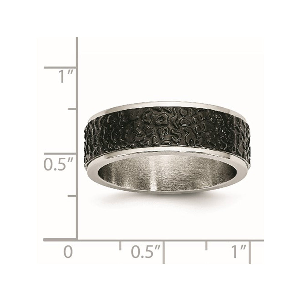 Black Plated Stainless Steel Textured Wedding Band Ring Image 4