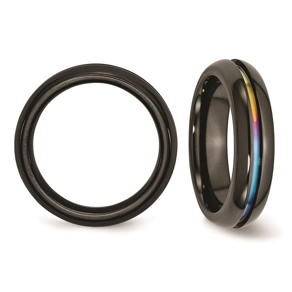 6mm Black Plated Titanium Multi Colored Anodized Band Ring Image 3