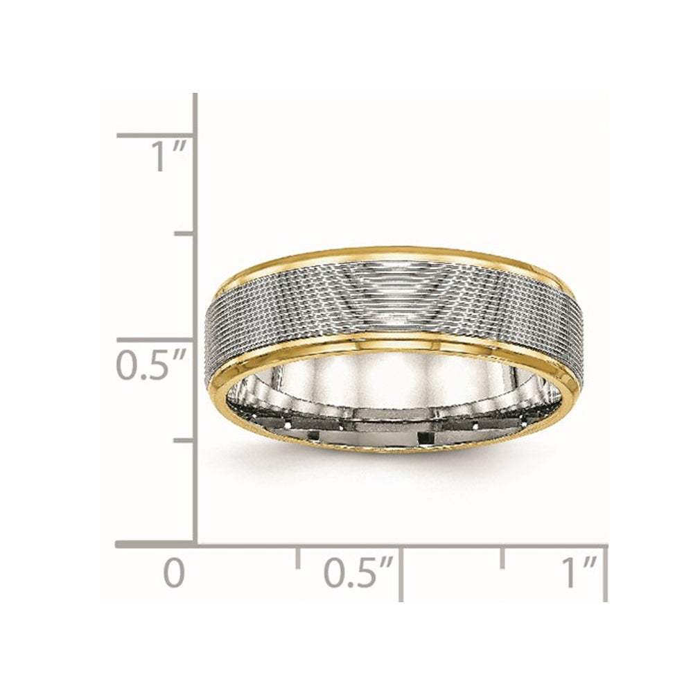 Grooved Stainless Steel 6mm Wedding Band Ring with Yellow Plating Image 4