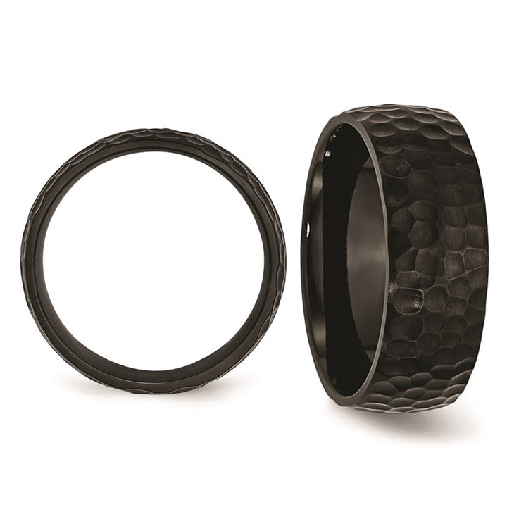 Mens or Ladies Black Plated Hammered Stainless Steel 8mm Wedding Band Ring Image 3