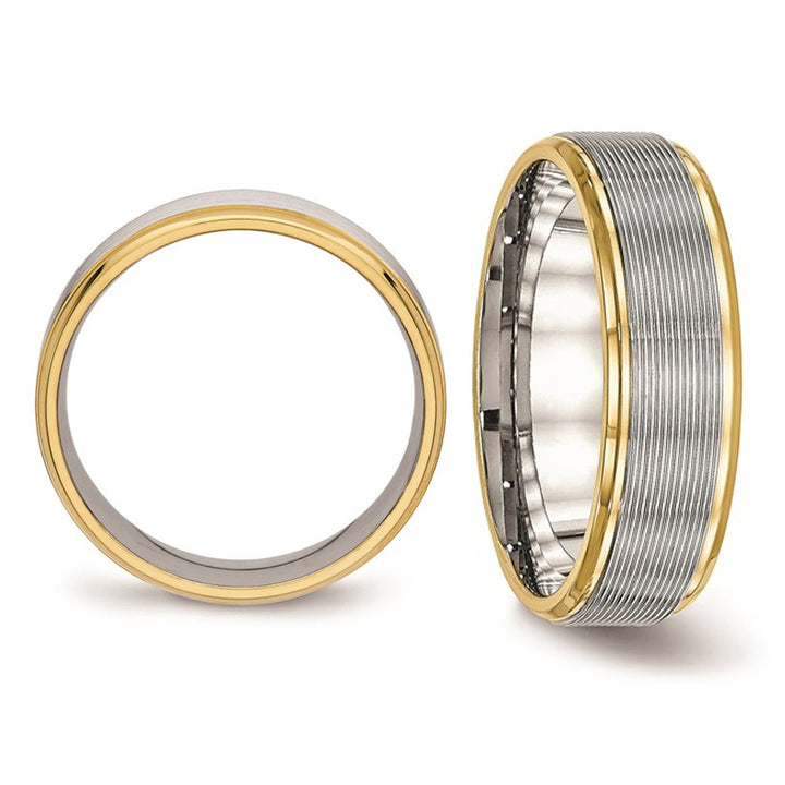 Grooved Stainless Steel 6mm Wedding Band Ring with Yellow Plating Image 3