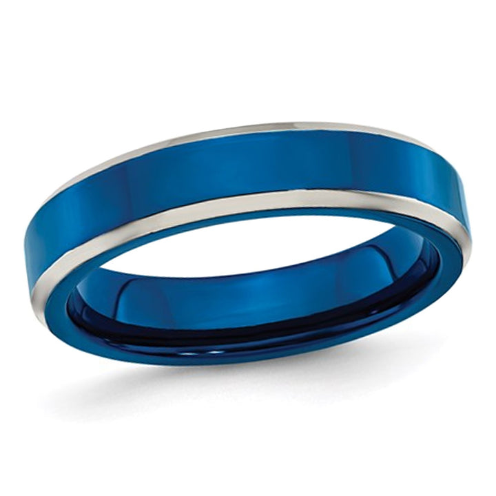 Mens or Ladies Blue IP Plated Stainless Steel 5mm Band Ring Image 1