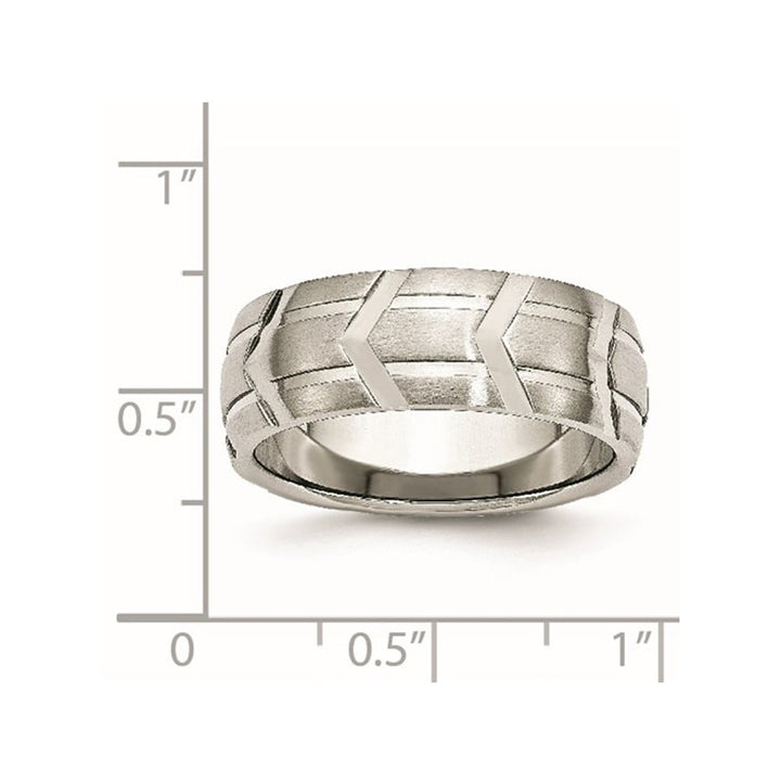 Mens Stainless Steel 8mm Brushed and Polished Band Ring Image 3