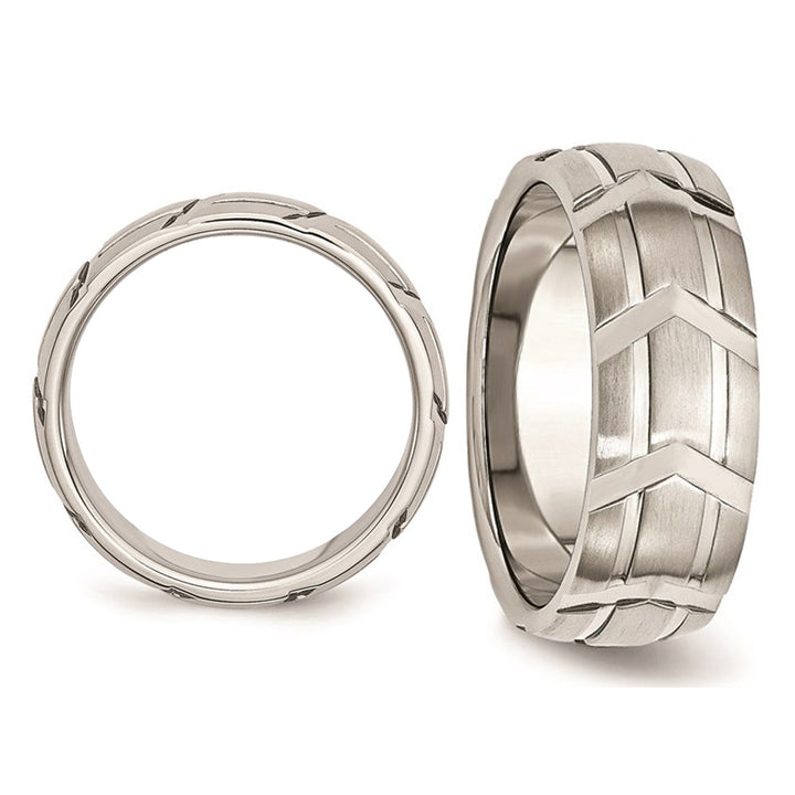 Mens Stainless Steel 8mm Brushed and Polished Band Ring Image 4