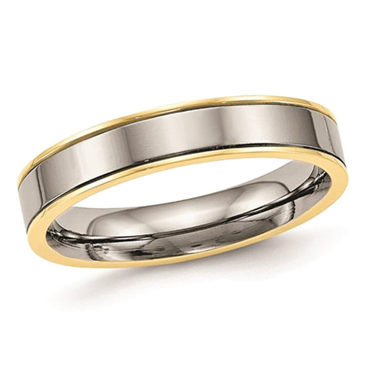 Ladies or Mens 5mm Titanium Yellow Plated Comfort Fit Wedding Band Ring Image 1