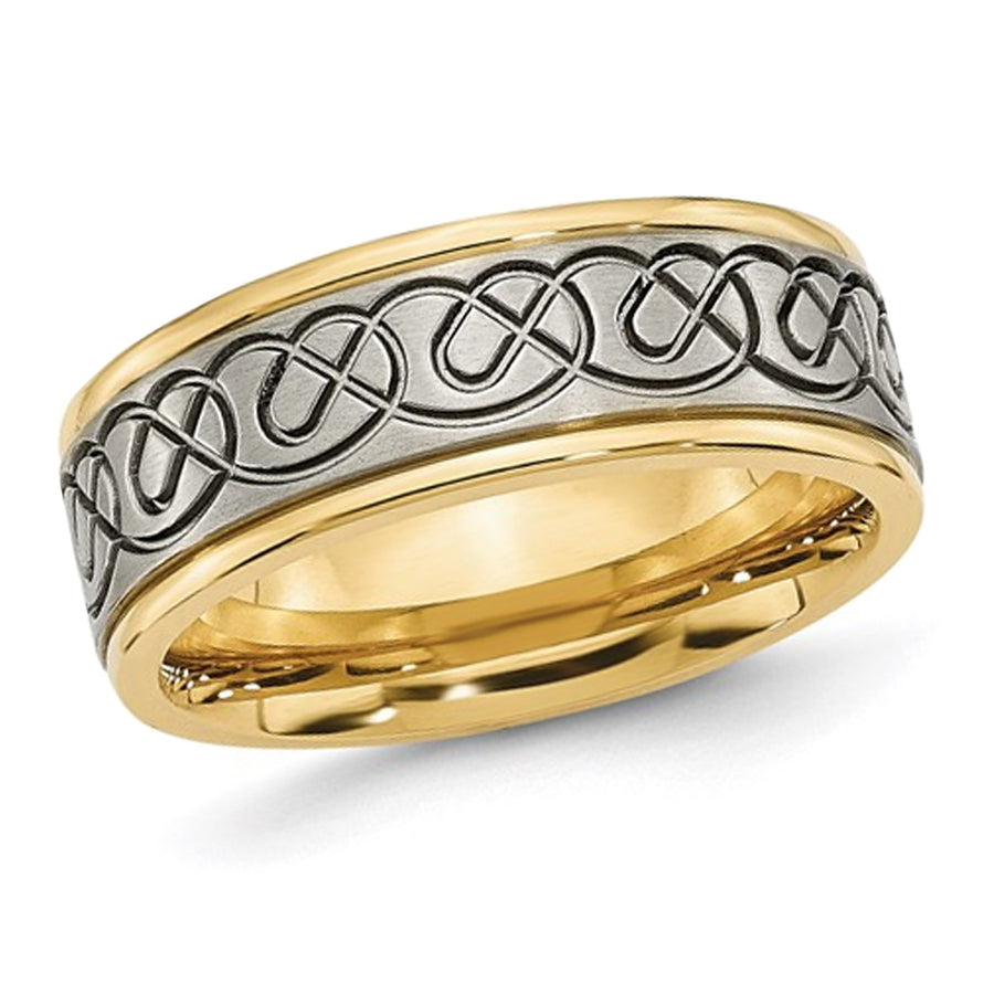 Mens Yellow Plated Titanium 8mm Wedding Band Ring Image 1