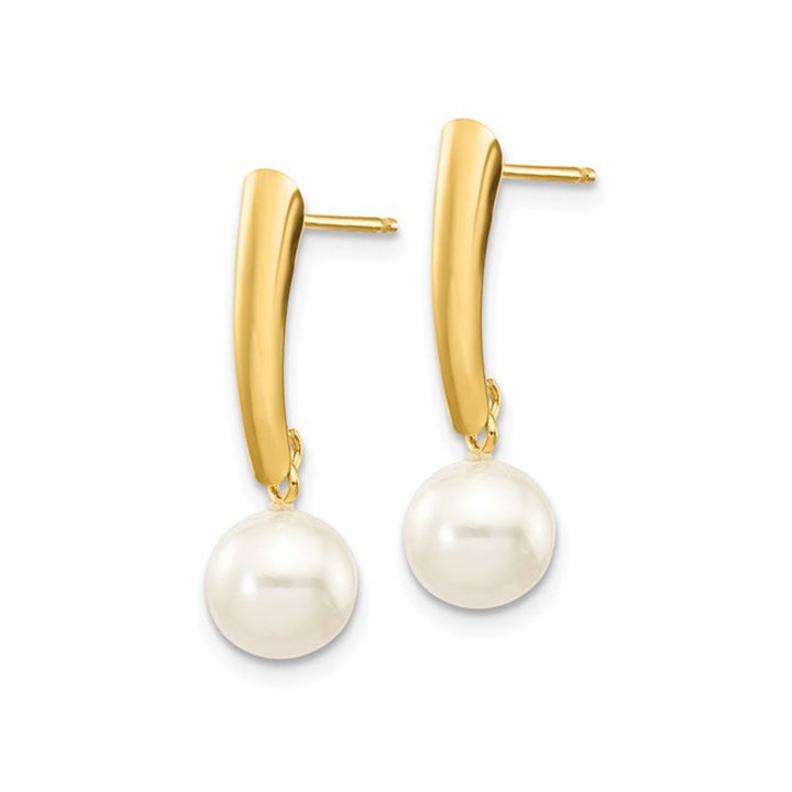 14K Yellow Gold Freshwater Cultured White Pearl 6-7mm Dangle Earrings Image 2