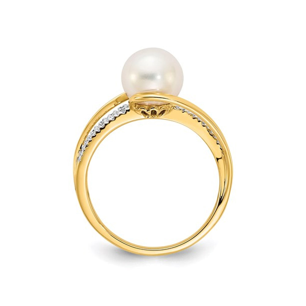 14K Yellow Gold Freshwater Cultured Pearl Ring with Accent Diamonds Image 2