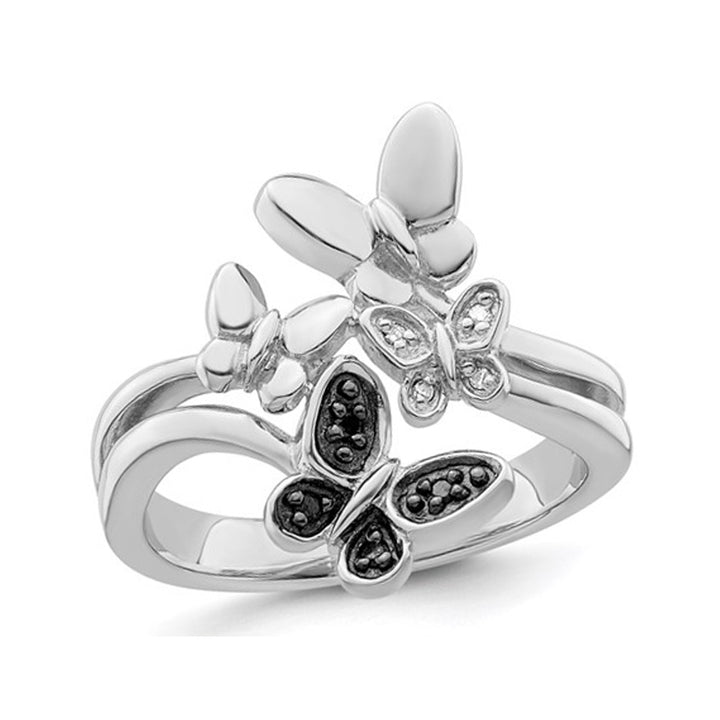 2/5 Carat (ctw) Black and White Diamond Butterfly Ring in Sterling Silver Image 1