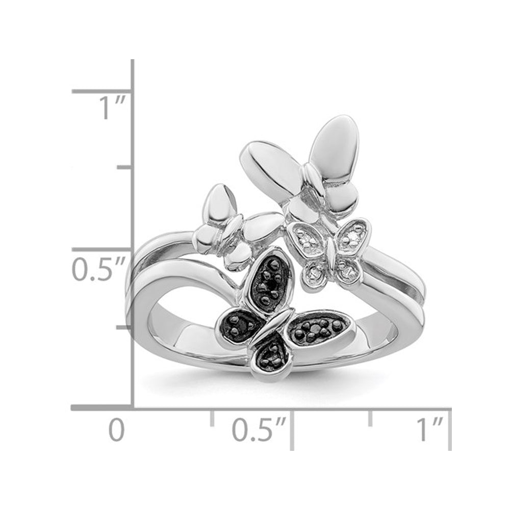 2/5 Carat (ctw) Black and White Diamond Butterfly Ring in Sterling Silver Image 3