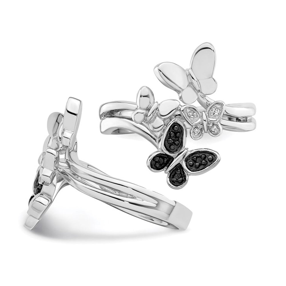 2/5 Carat (ctw) Black and White Diamond Butterfly Ring in Sterling Silver Image 4