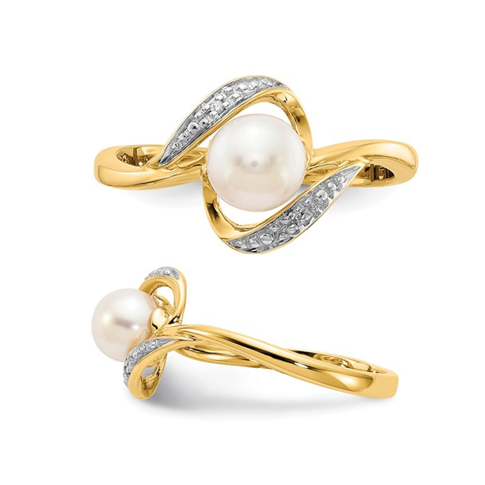 14K Yellow Gold Freshwater Cultured White Pearl Ring Image 4