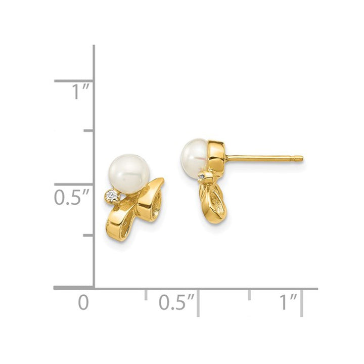 14K Yellow Gold Freshwater Cultured Pearl Post Earrings Image 2