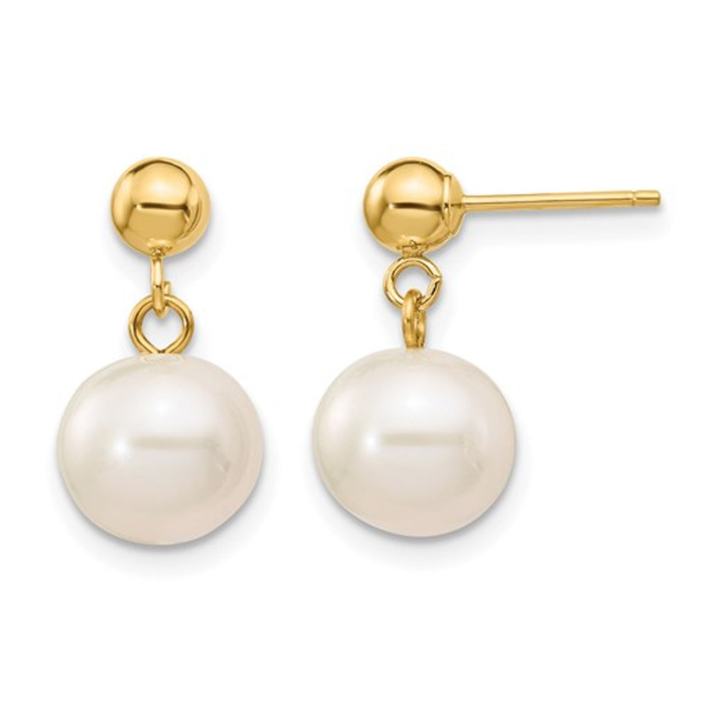 14K Yellow Gold Freshwater Cultured Pearl (8-8.5mm) Dangle Earrings Image 1