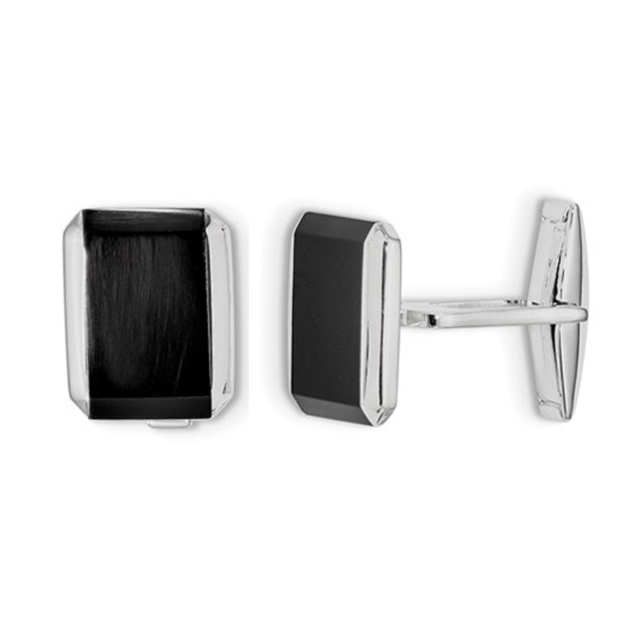 Sterling Silver Rectangle Black Onyx Cuff Links Image 1