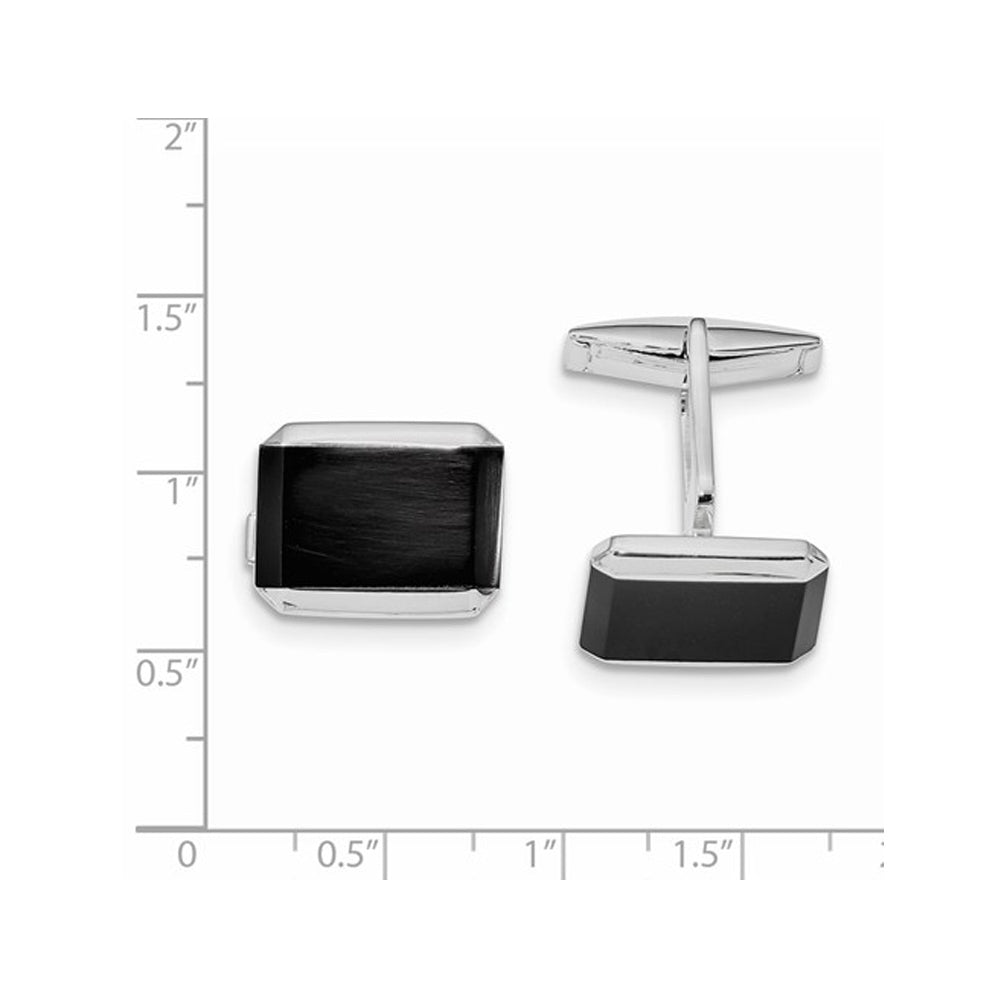 Sterling Silver Rectangle Black Onyx Cuff Links Image 2