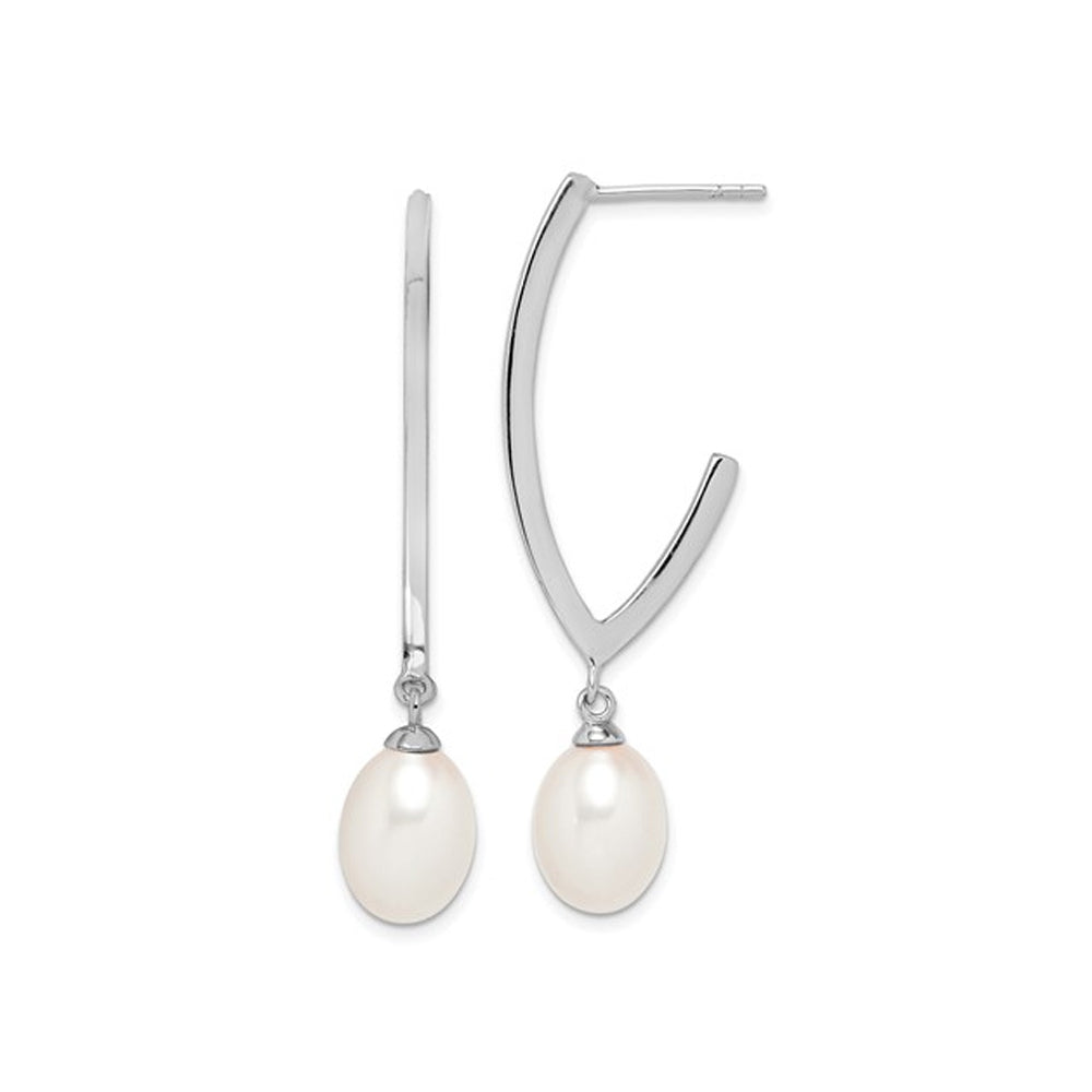 White Freshwater Cultured Rice Pearl Dangle Earrings in Sterling Silver Image 1