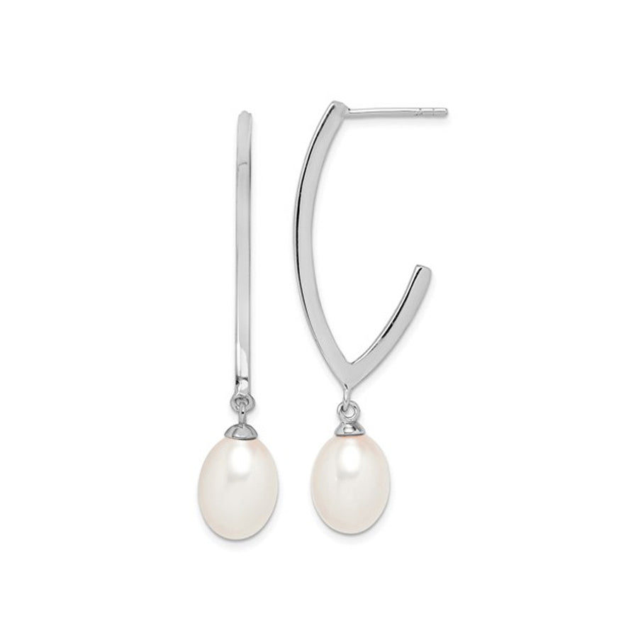 White Freshwater Cultured Rice Pearl Dangle Earrings in Sterling Silver Image 1