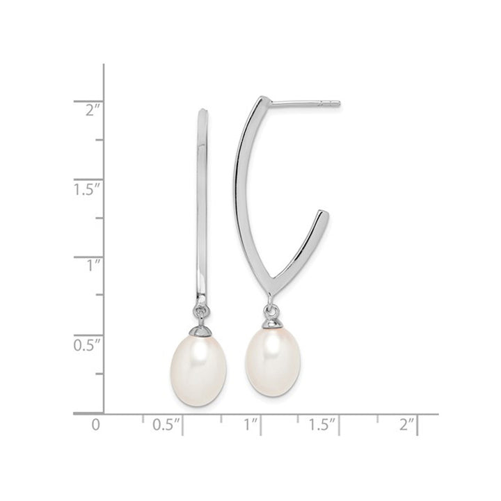 White Freshwater Cultured Rice Pearl Dangle Earrings in Sterling Silver Image 2