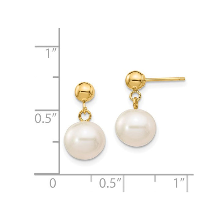 14K Yellow Gold Freshwater Cultured Pearl (8-8.5mm) Dangle Earrings Image 2