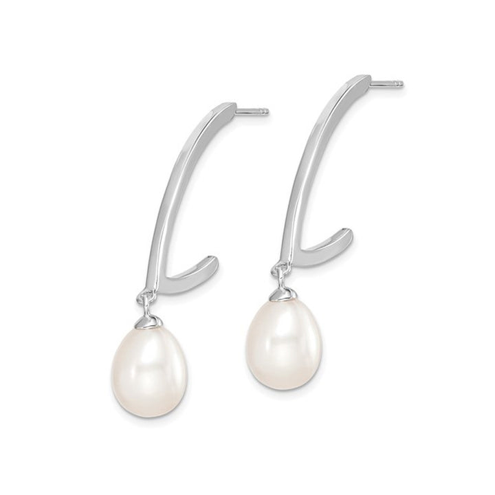 White Freshwater Cultured Rice Pearl Dangle Earrings in Sterling Silver Image 3