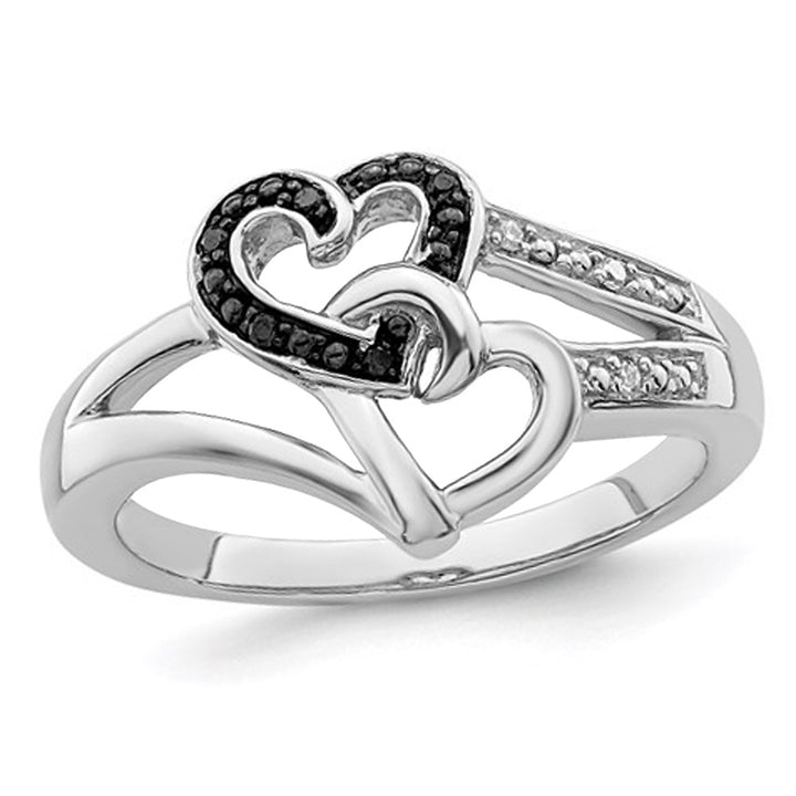 Black and White Diamond Accent Heart Promise Ring in Sterling Silver Image 1