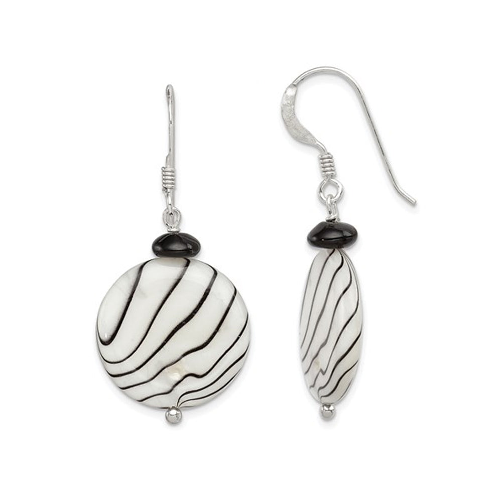 Zebra Stripes Mother of Pearl Earrings in Sterling Silver Image 1