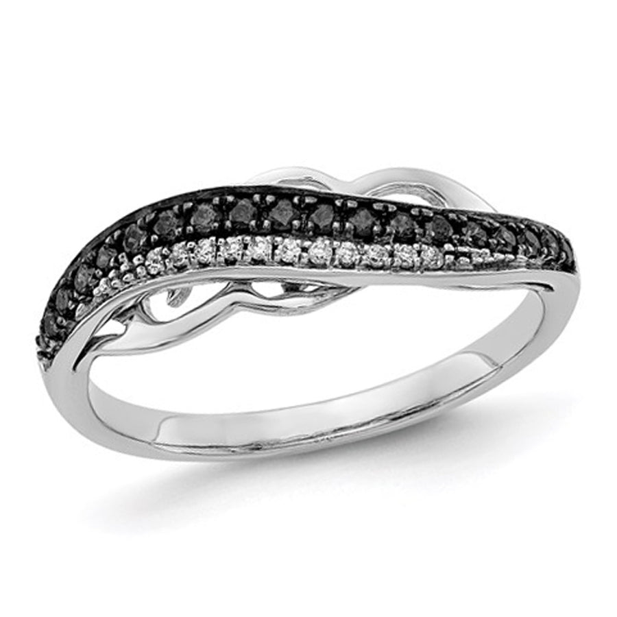 1/5 Carat (ctw) Black and White Diamond Ring in 14K White Gold Image 1
