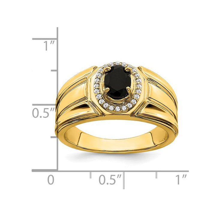 Mens 2/3 Carat (ctw) Black Onyx Ring in 14K Yellow Gold with 1/8 carats (ctw) Diamonds Image 2