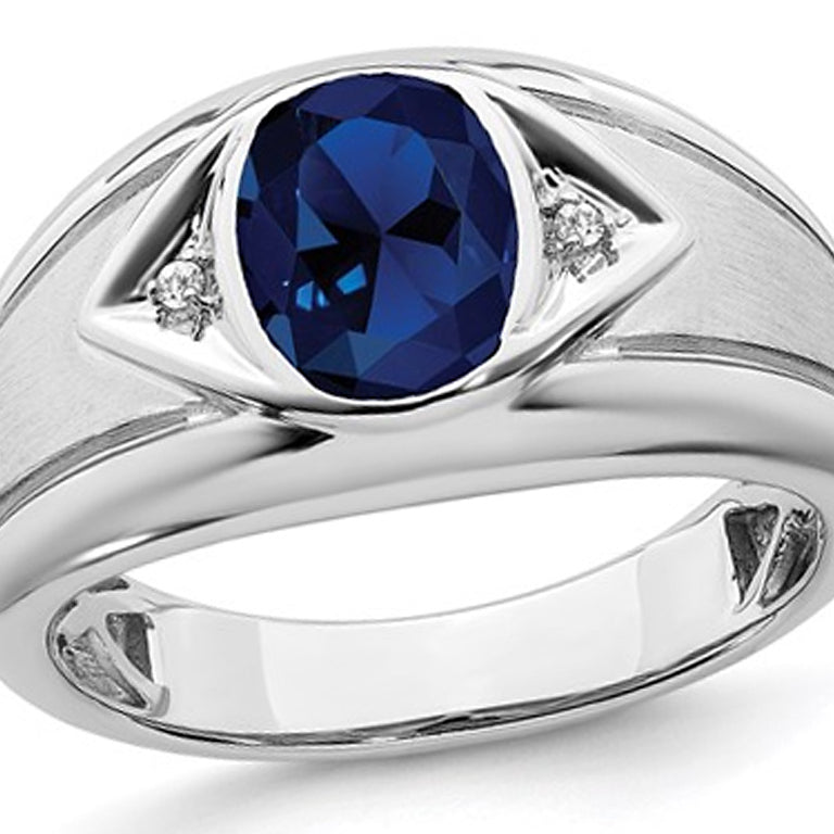 Mens 3.25 Carat (ctw) Lab Created Blue Sapphire Ring in 14K White Gold Image 1