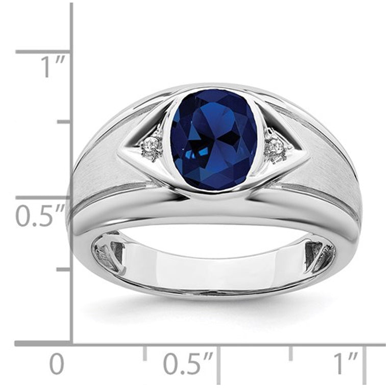 Mens 3.25 Carat (ctw) Lab Created Blue Sapphire Ring in 14K White Gold Image 2