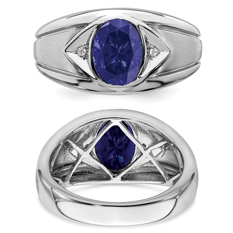 Mens 3.25 Carat (ctw) Lab Created Blue Sapphire Ring in 14K White Gold Image 3