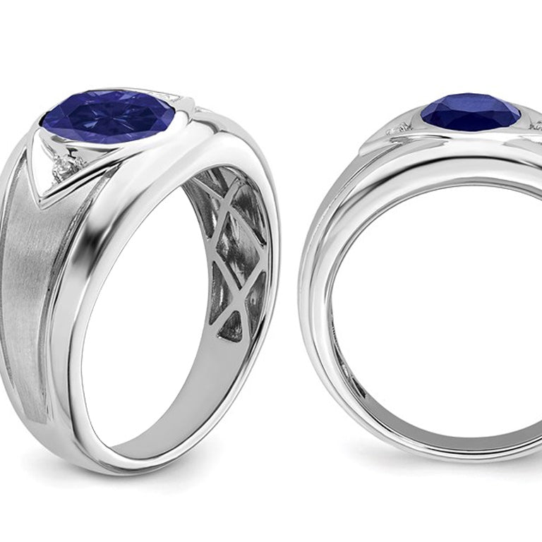 Mens 3.25 Carat (ctw) Lab Created Blue Sapphire Ring in 14K White Gold Image 4