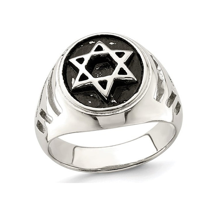 Mens Star of David Antiqued Sterling Silver Ring Image 1