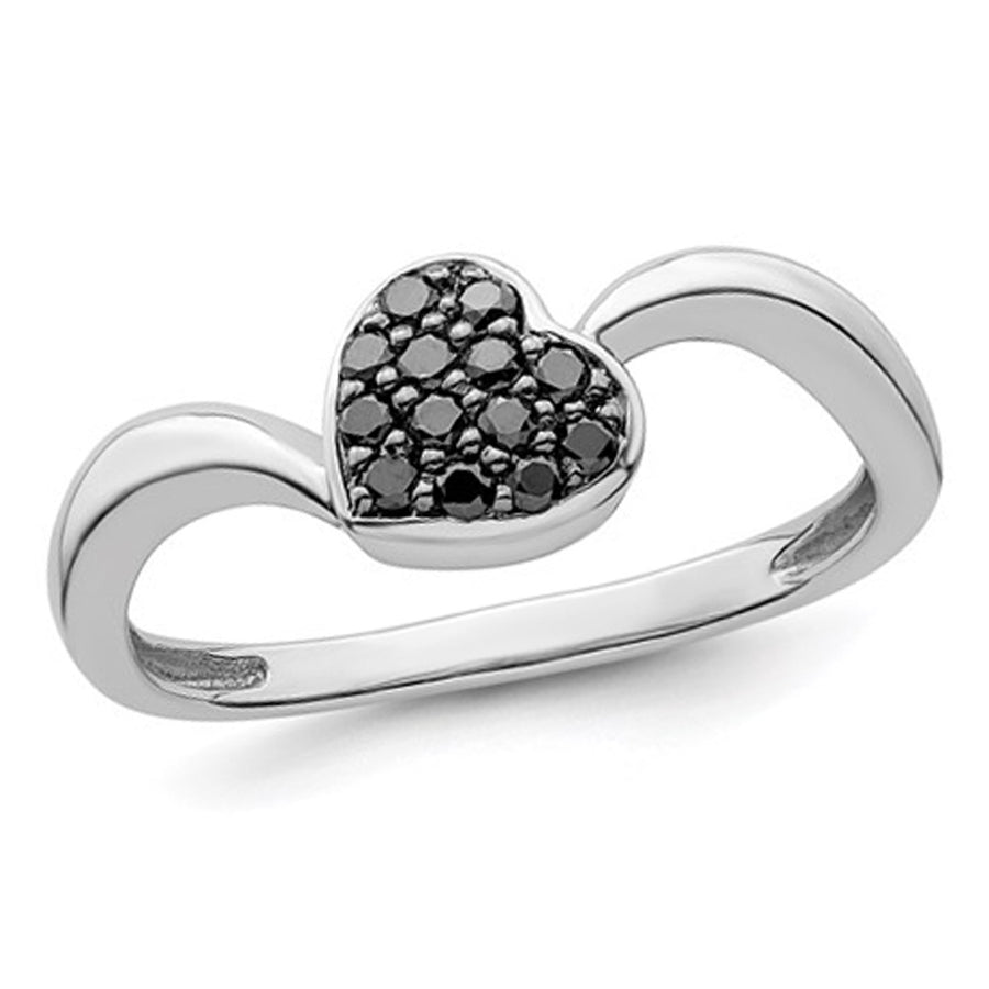 1/10 Carat (ctw) Black Diamond Heart Promise Ring in Sterling Silver Image 1