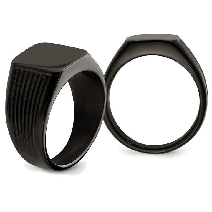 Mens Black Plated Polished Stainless Steel Signet Ring Image 3