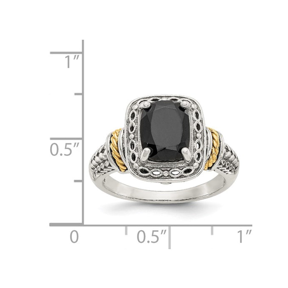 Black Onyx Ring in Rhodium Plated Sterling Silver with 14K Gold Accent Image 4